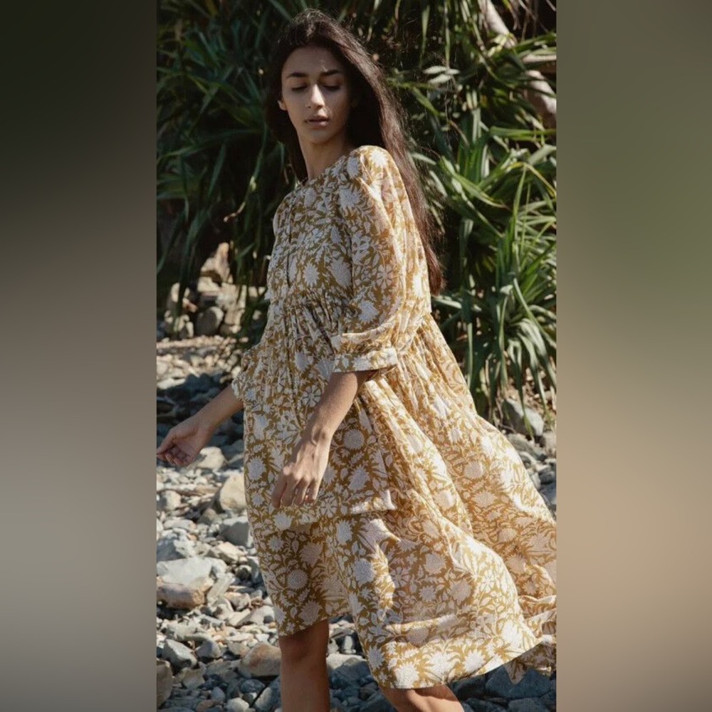 For Claire- Daughters of India Kyra Midi Dress in Golden Palm